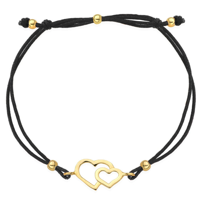 Bratara Snur Neagra cu Inimioare- Aur 14k