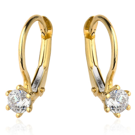 Cercei de aur cu zircon alb central pe o închizătoare franceză