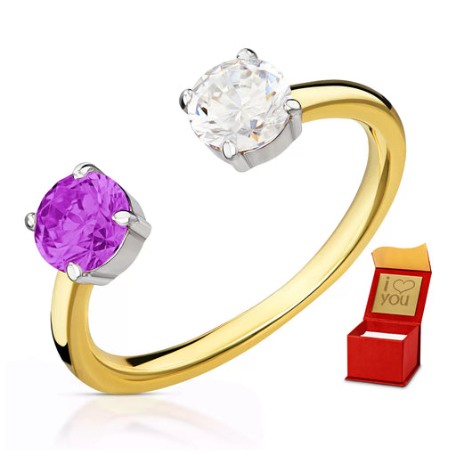 Inel din Aur 8K cu Zirconiu Alb și Violet Galaxy 1.1015f