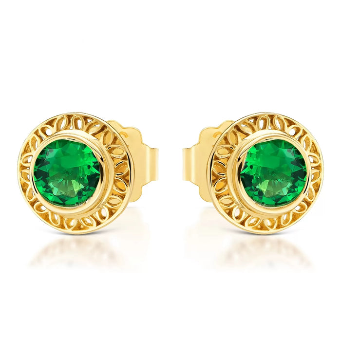 Cercei Ažur din Aur 8K cu Zirconiu Verde