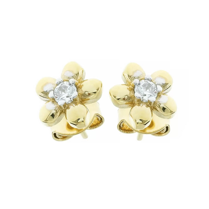 Cercei Aur 8K cu Zirconiu Alb, Model Floare