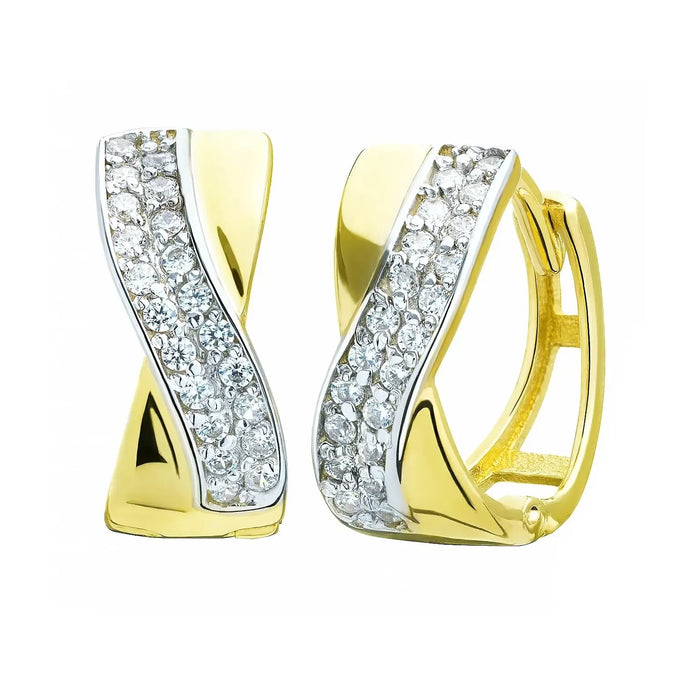 Cercei Aur 8K, Model Undă, cu Zirconii Albe