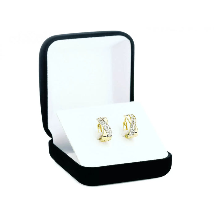 Cercei Aur 8K, Model Undă, cu Zirconii Albe