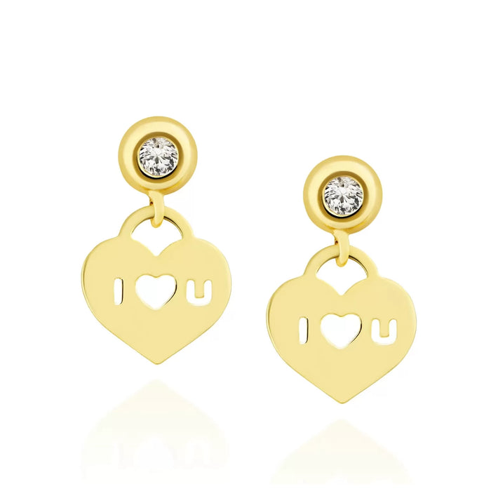 Cercei Aur 8K Inimă ILOVEU cu Zirconiu