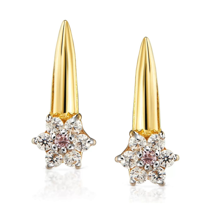 Cercei Aur 8K cu Zirconiu Roz, Model Floare