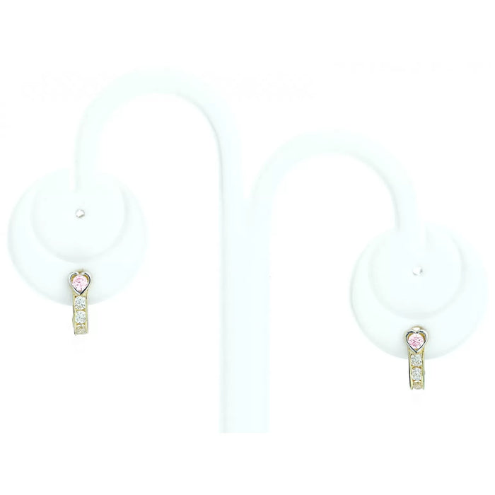 Cercei Aur 8K Inimă Roz cu Zirconii