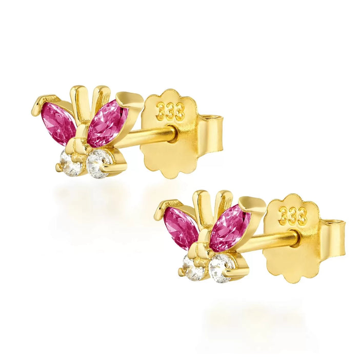 Cercei Fluture Aur 8K Roz Închis și Alb 1.158ct