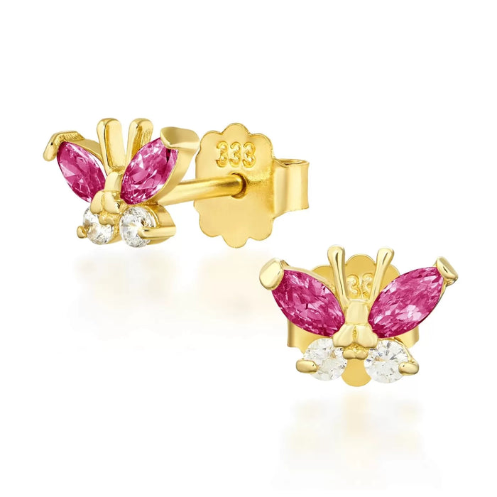 Cercei Fluture Aur 8K Roz Închis și Alb 1.158ct