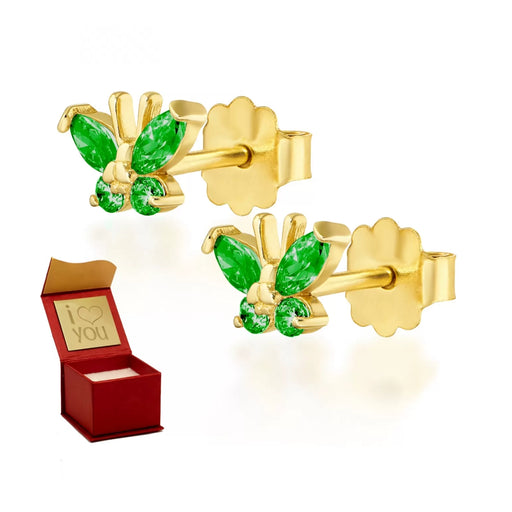 Cercei Fluture Aur 8K Cu Zirconiu Verde
