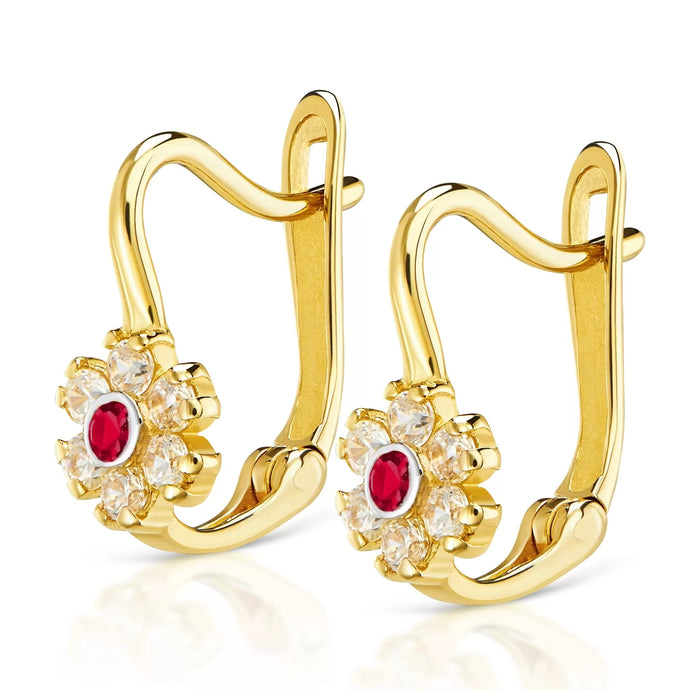 Cercei Aur 8K Flowers cu Rubin