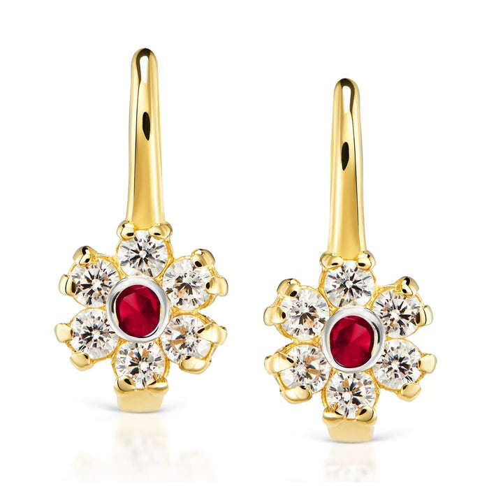 Cercei Aur 8K Flowers cu Rubin