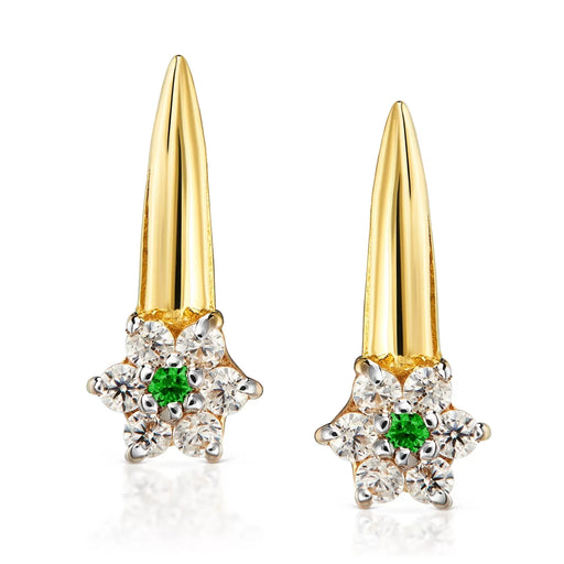 Cercei Aur 8K cu Zirconiu, Model Floare cu Piatră Smarald