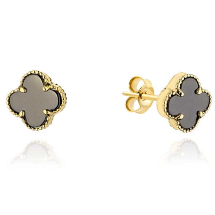 Cercei de aur cu trifoi negru, 9mm