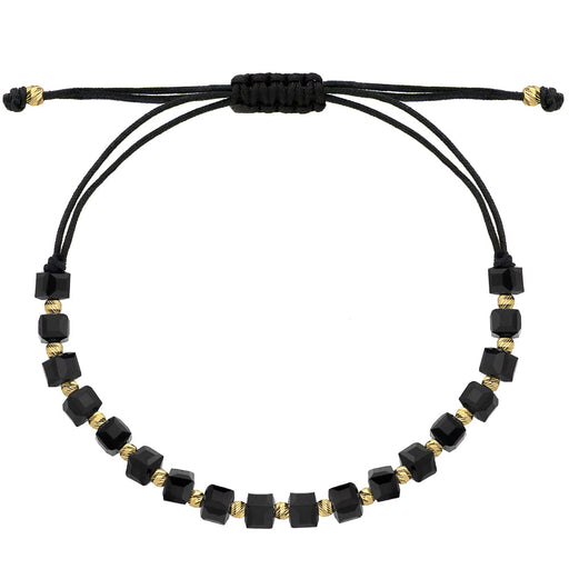 Brățară cu bile și pietre negre pe șnur