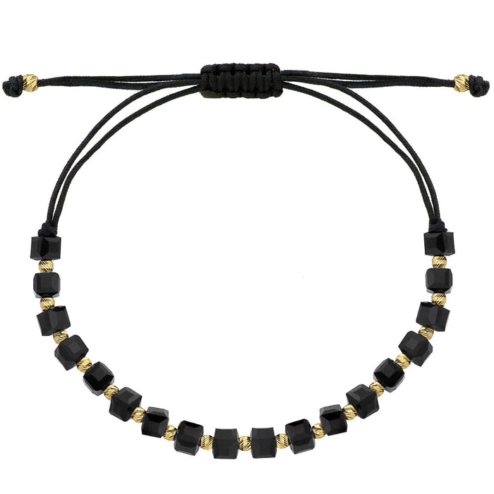 Brățară cu bile și pietre negre pe șnur