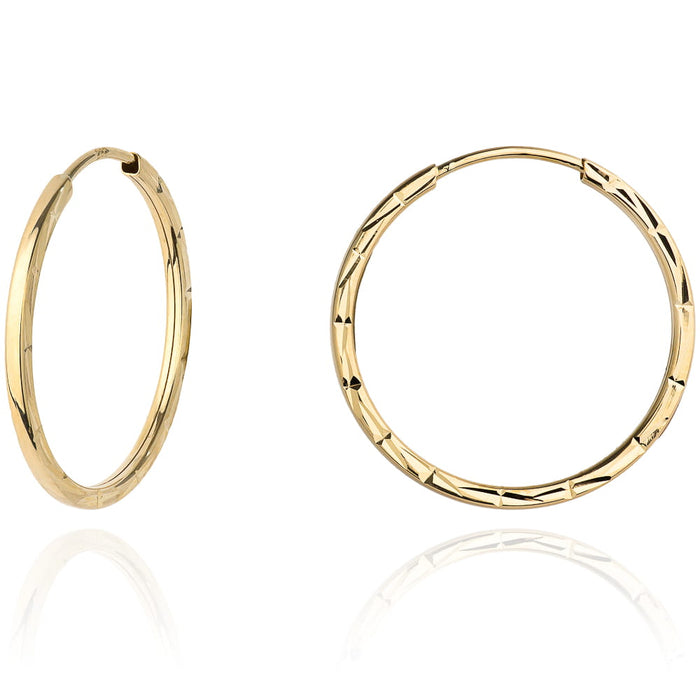 Cercei Creolă Rotunzi din Aur 14K, Fațetați, 2,2 cm