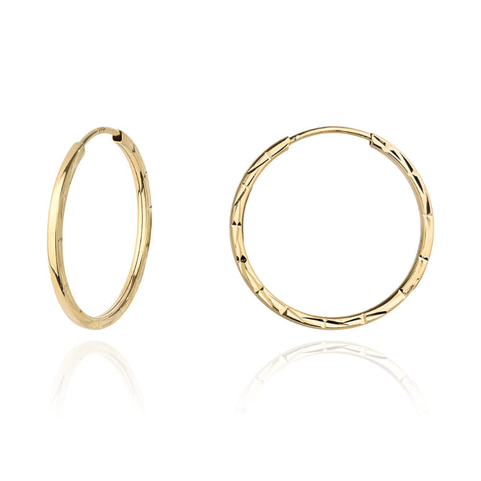 Cercei Creolă Rotunzi din Aur 14K, Fațetați, 2,2 cm