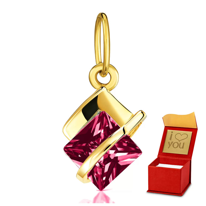 Pandantiv Aur 8K cu Zirconiu Rubin, Formă Pătrată