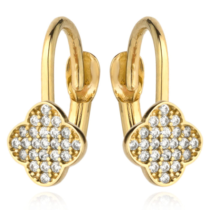 Cercei Aur 14k cu Trifoi si Zirconii Albe