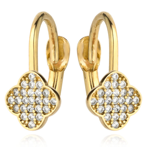 Cercei Aur 14k cu Trifoi si Zirconii Albe