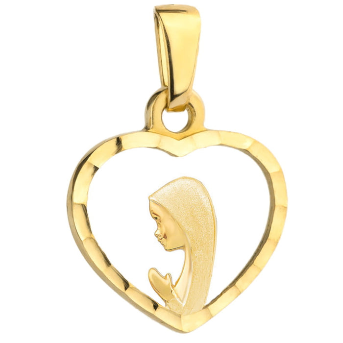 Medalion Aur 14K Maica Domnului În Inimă Șlefuită