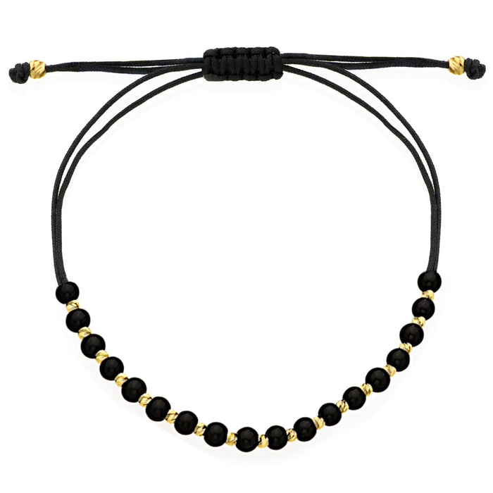 Bratara Aur 14K Cu Mărgele Negre și Aurii, Reglabila