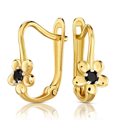 Cercei Aur 8K Flowers Negri cu Zirconiu