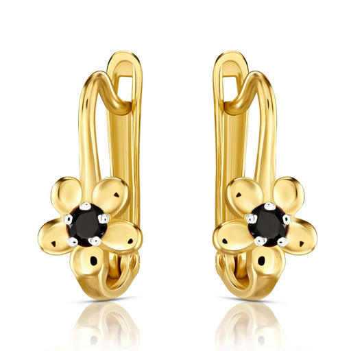 Cercei Aur 8K Flowers Negri cu Zirconiu