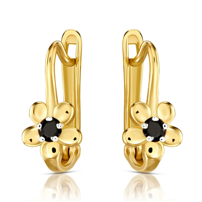 Cercei Aur 8K Flowers Negri cu Zirconiu