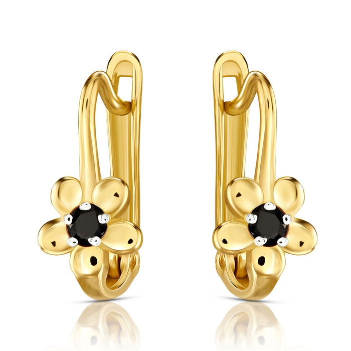 Cercei Aur 8K Flowers Negri cu Zirconiu