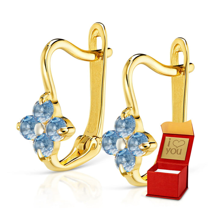 Cercei Aur 8K Floricele Albastre Micuțe