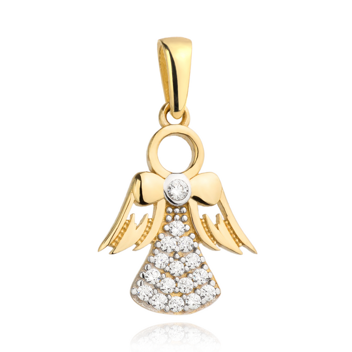 Pandantiv Aur 14k cu Ingeras si Zirconii Albe