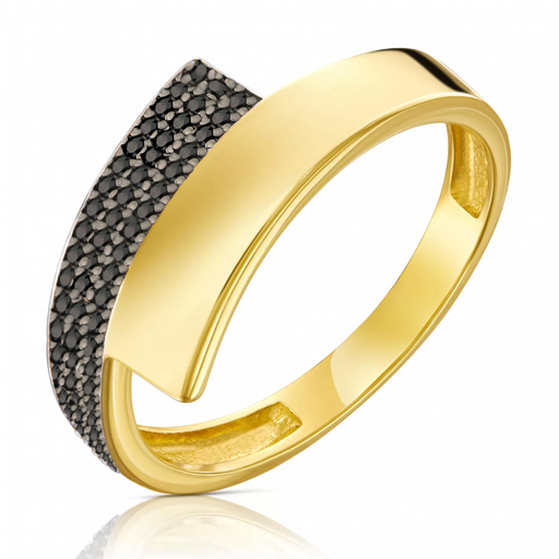 Inel Elegant din Aur Galben 14K cu Pietre Negre
