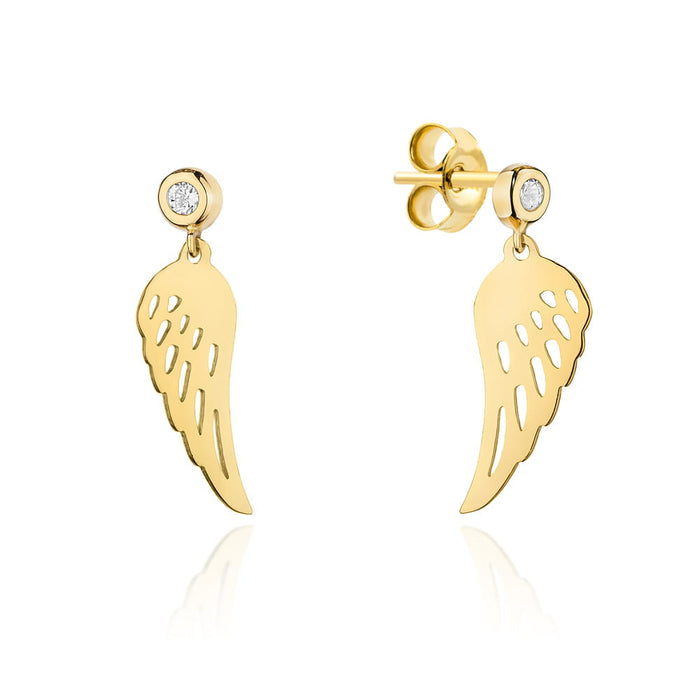 Cercei Aur 14k cu Aripi de Ingeras si Zirconii Albe