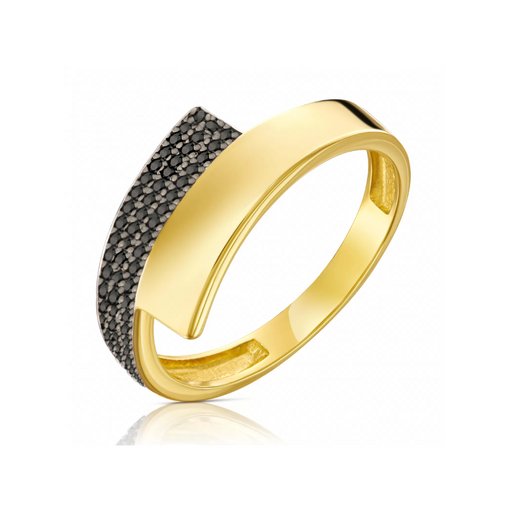 Inel Elegant din Aur Galben 14K cu Pietre Negre
