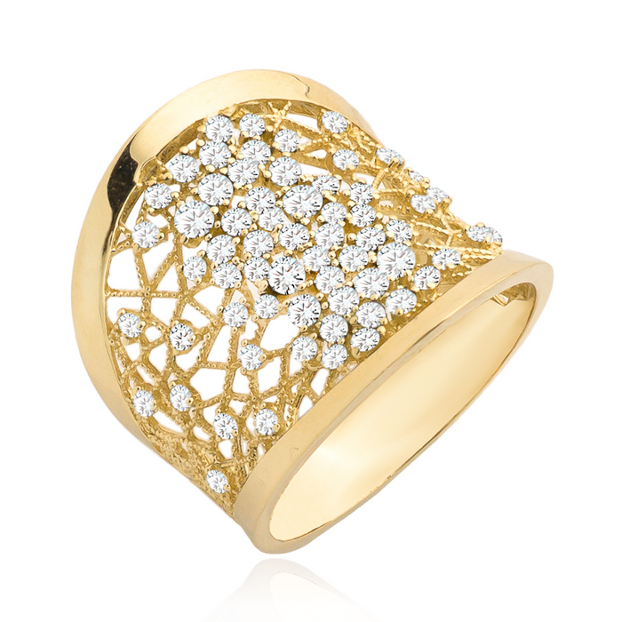 Inel Din Aur Așternut Cu Zirconii Albe