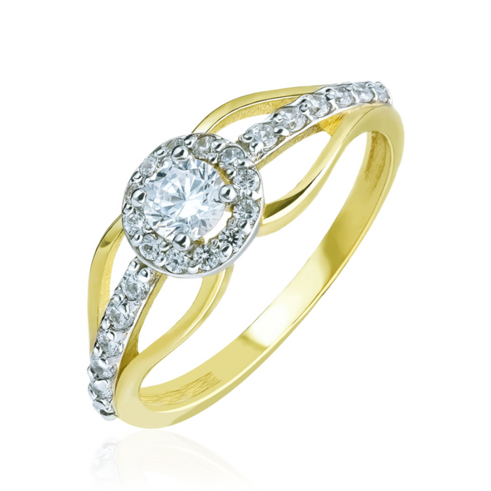 Inel de Logodnă Aur 8K cu Zirconii - Eleganță Subliniată