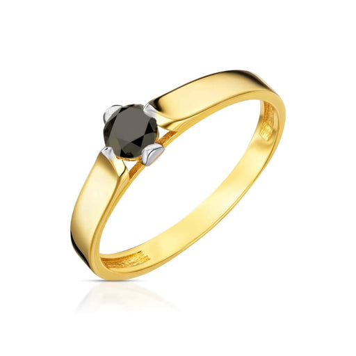 Inel Aur 14K Galben și Alb, Cu Piatră Neagră și Zirconie Strălucitoare