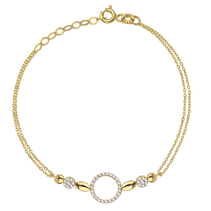 Bratara Dublu Lant cu Bilute si Cristale- Aur 14k