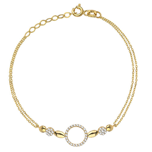 Bratara Dublu Lant cu Bilute si Cristale- Aur 14k