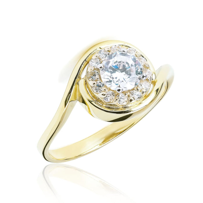 Inel Aur 8K Cu Piatră Mare și Detaliu Floral