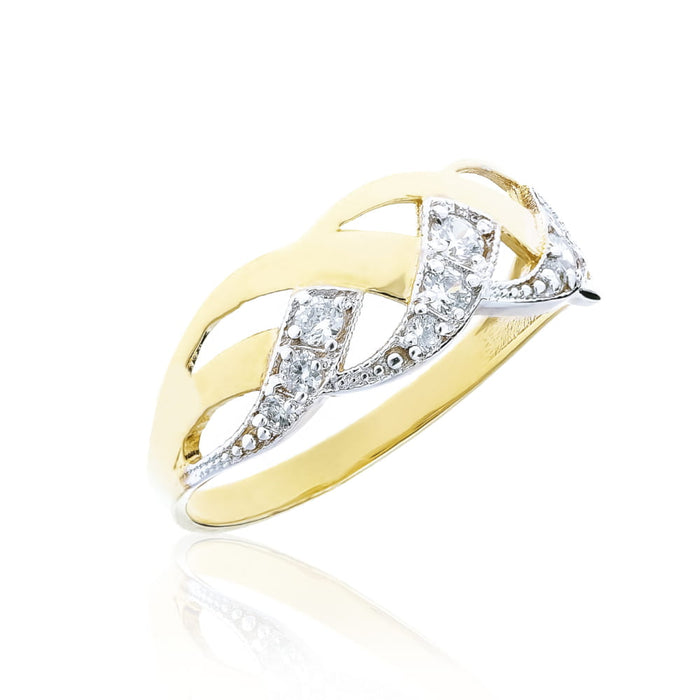 Inel Împletit Aur 8K cu Zirconiu – Eleganță Subtilă