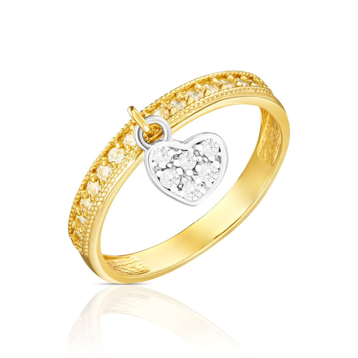 Inel Aur 8K Inimă Suspendată cu Zirconiu
