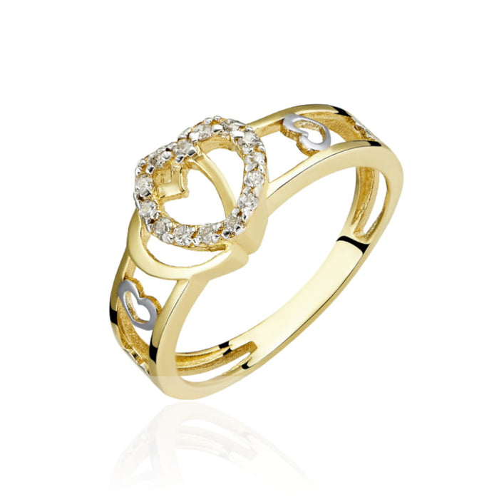 Inel Aur 8K Două Inimi cu Zirconiu