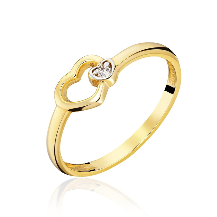 Inel Aur 8K Dublu Inimă cu Zirconiu - Eleganță Romantică