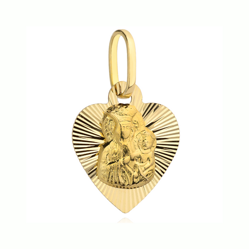 Medalion Aur 14K Maica Domnului În Inimă Fațetată