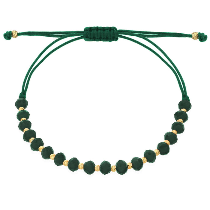 Brățară cu bile si pietre de smarald pe șnur verde