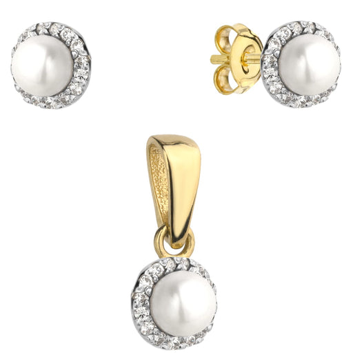 Set Cercei + Pandantiv cu Perle si Cristale- Aur 14k