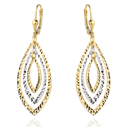 Cercei cu frunze de aur cu diamante si aur alb