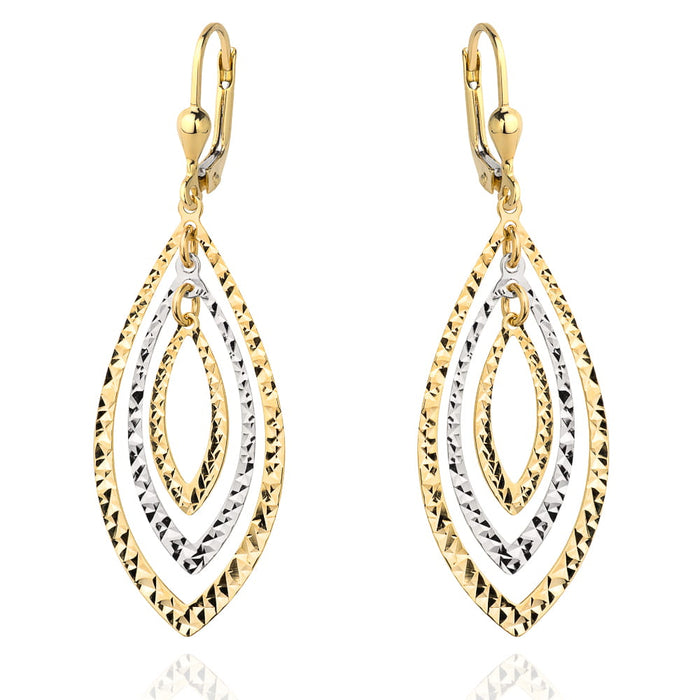 Cercei cu frunze de aur cu diamante si aur alb